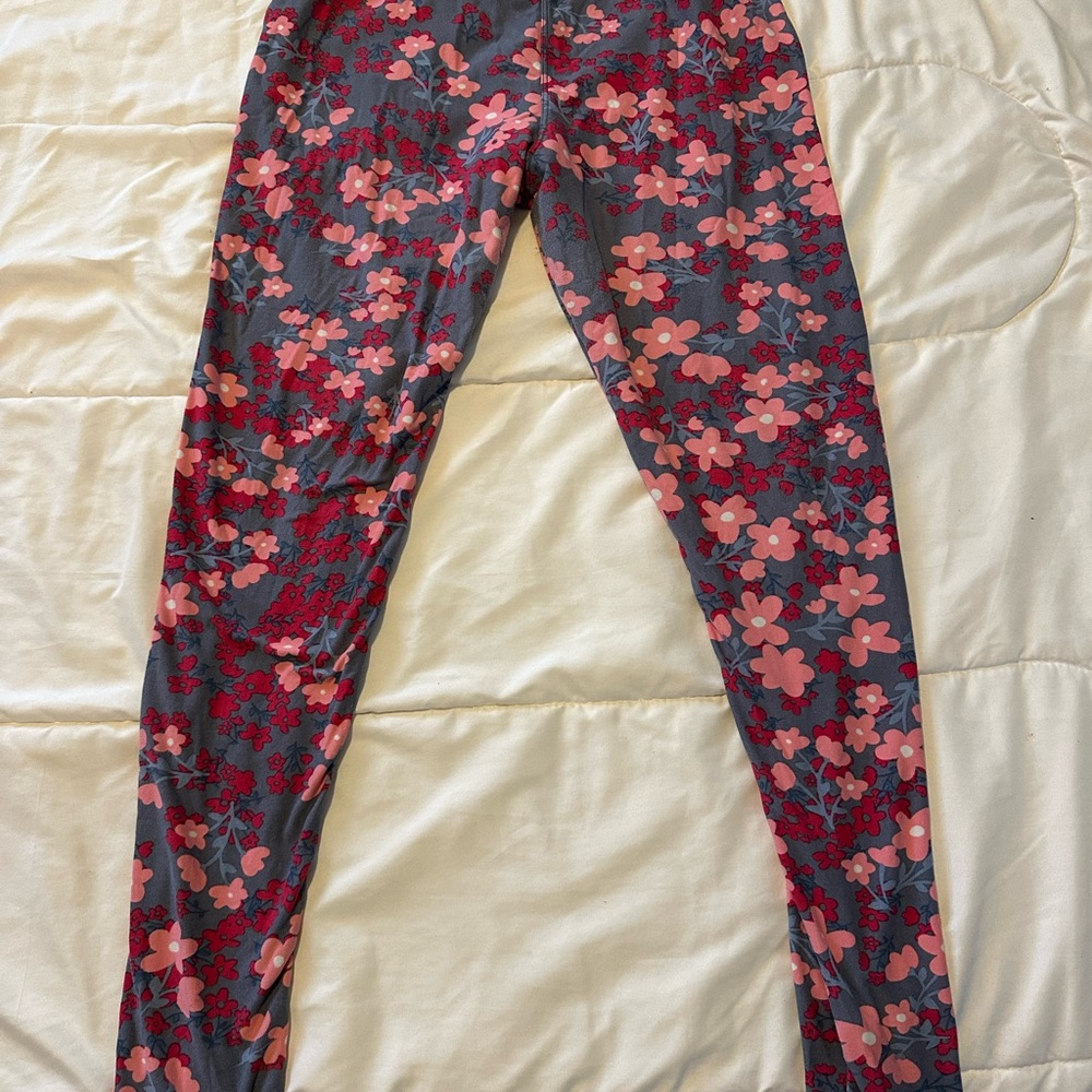Floral Leggings - Gray and Pink